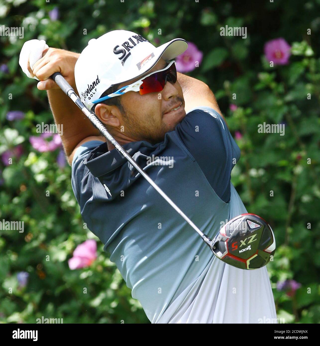 Hideki Matsuyama of Japan hits from the first tee during the third round of the BMW Championship in Olympia Fields, Illinois, on Aug. 29, 2020. (Kyodo)==Kyodo Photo via Credit: Newscom/Alamy Live News Stock Photo