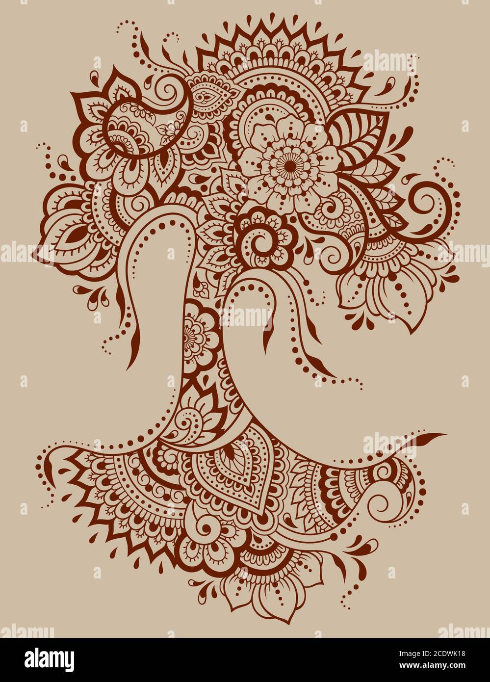 Mehndi flower pattern in form of tree for Henna drawing and tattoo.  Decoration in ethnic oriental, Indian style Stock Vector Image & Art - Alamy