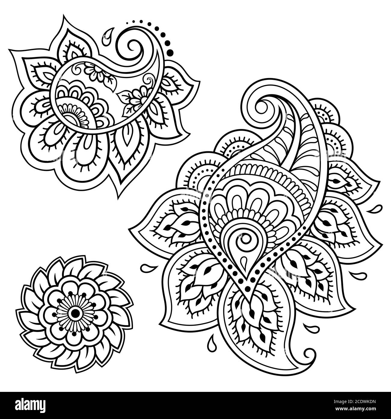 Set Of Mehndi Flower Pattern For Henna Drawing And Tattoo Decoration In Ethnic Oriental Indian Style Doodle Ornament Outline Hand Draw Vector Illu Stock Vector Image Art Alamy