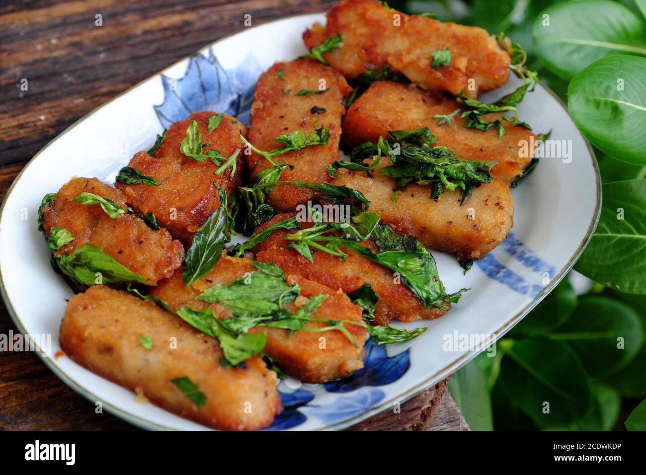 Plate vegan food cook with sauce for lunch, vegetarian meat from soy