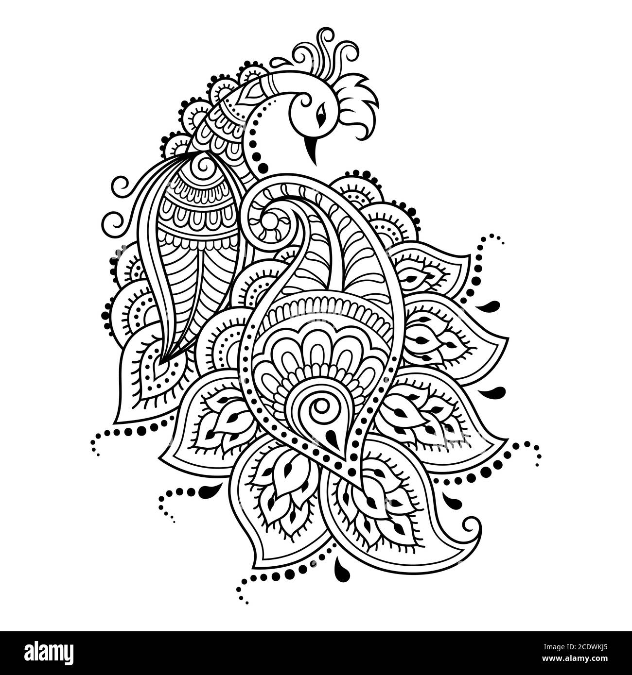 Mehndi flower pattern with peacock for Henna drawing and tattoo ...
