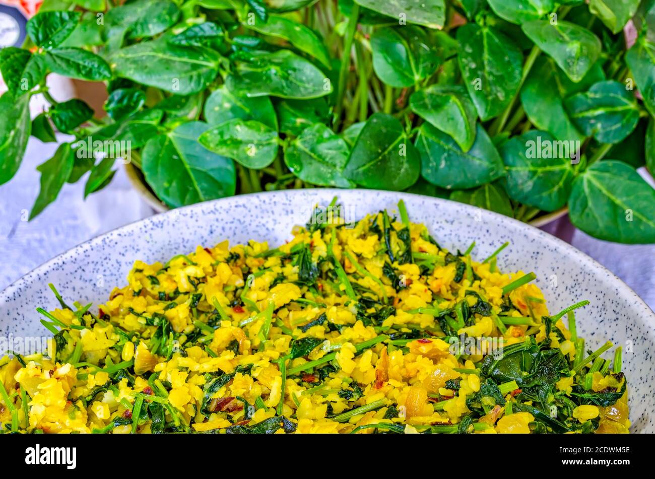 Kerala Style Microgreens Stir Fry with Lentils in a Bowl along with
