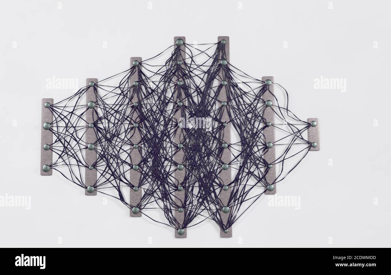 Neural net. Neuron network. Deep learning. Cognitive technology concept. 3d illustration Stock Photo