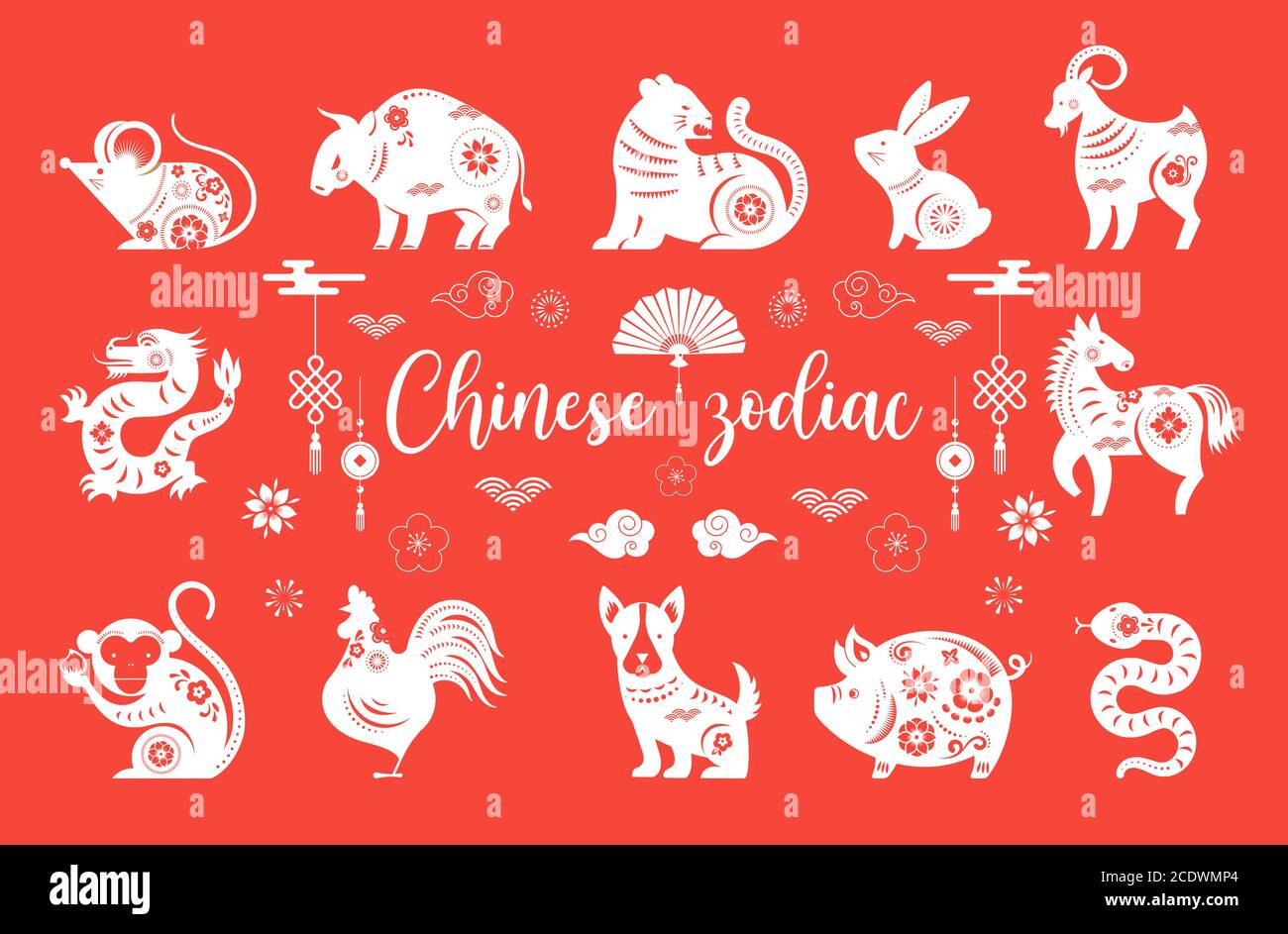 Chinese new year, Chinese zodiac animals symbols Stock Vector Image