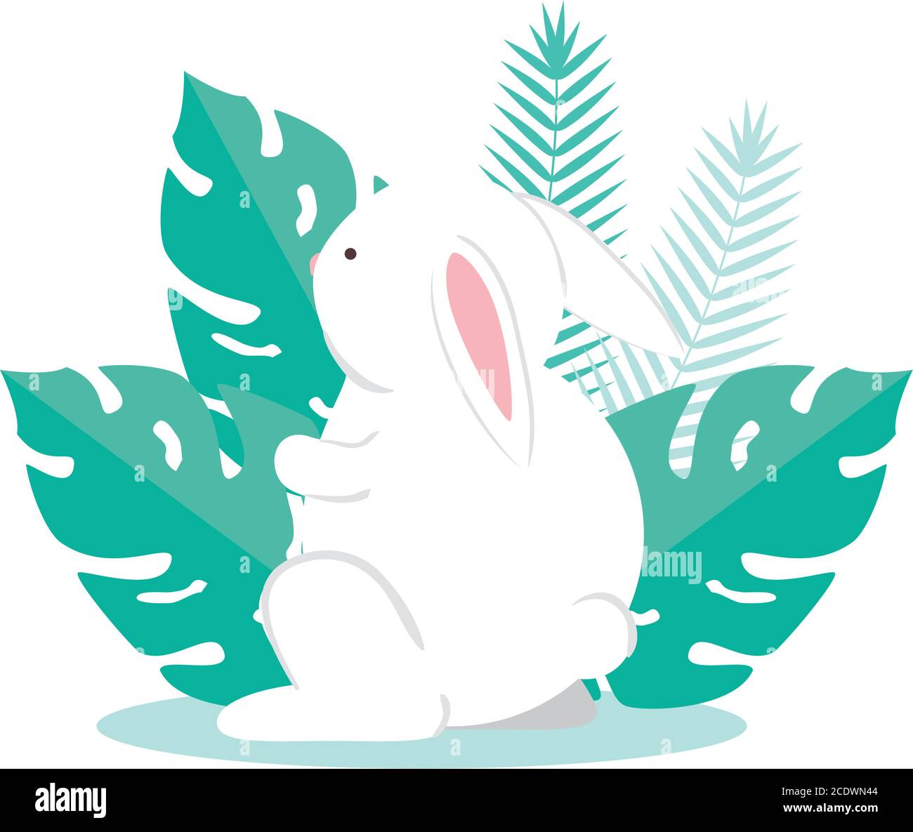 Cute white rabbit cartoon with leaves vector design Stock Vector Image ...