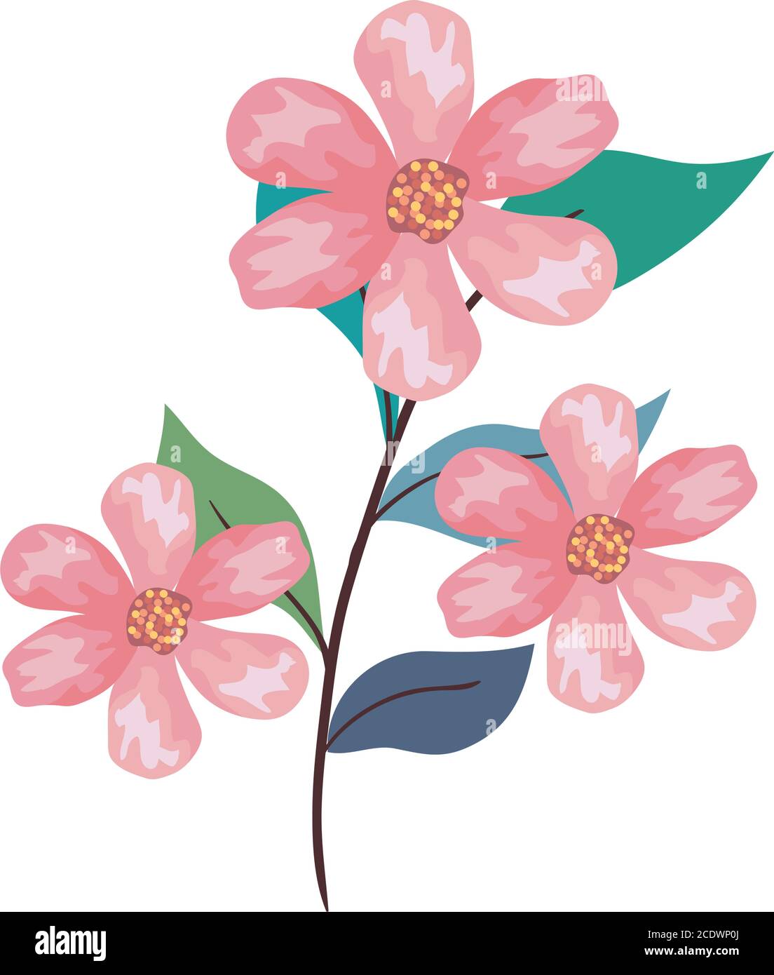 pink flowers drawing with leaves vector design Stock Vector Image & Art ...