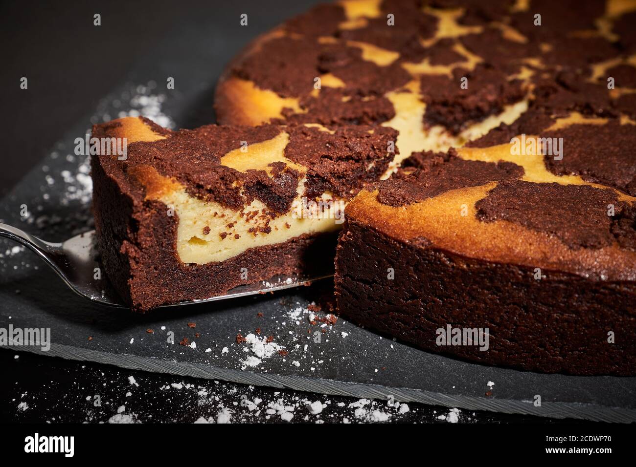 Russian Chocolate Cheesecake with Cake Lifter Stock Photo