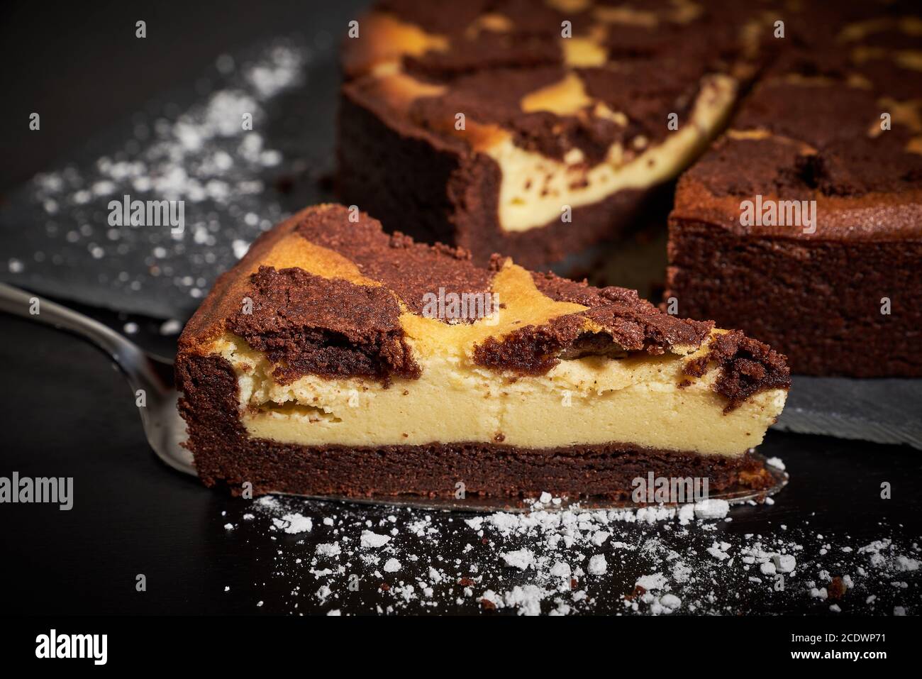 Russian Chocolate Cheesecake with Cake Lifter Stock Photo