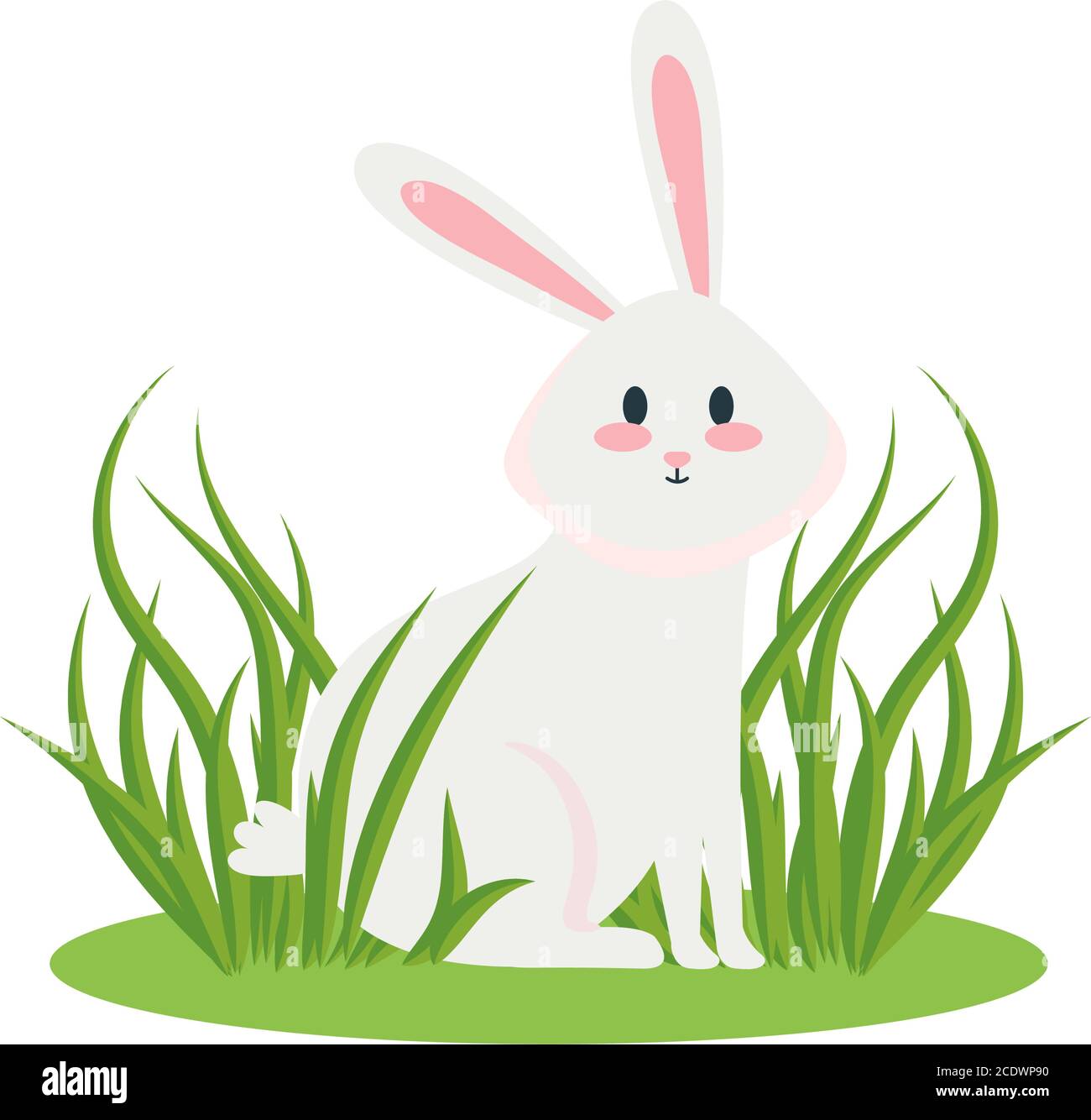 Cute white rabbit cartoon on green grass vector design Stock Vector ...