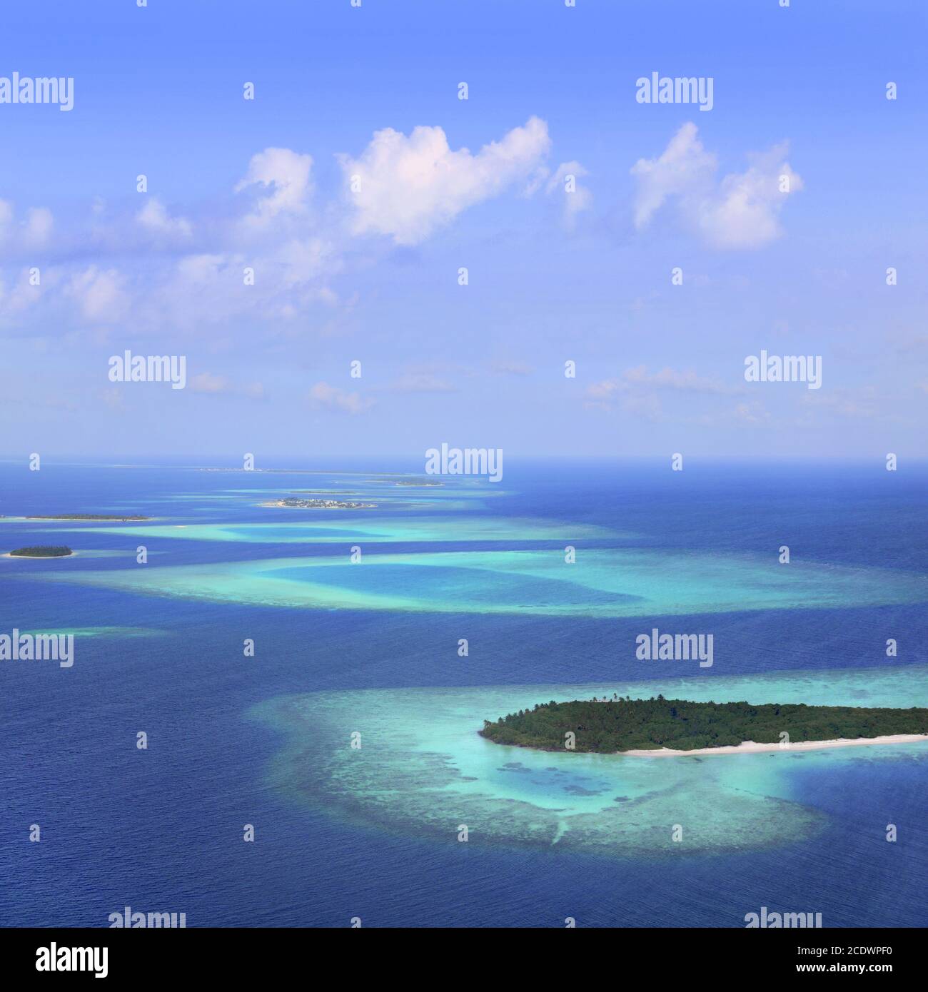 Maldives panorama from seaplane. Stock Photo