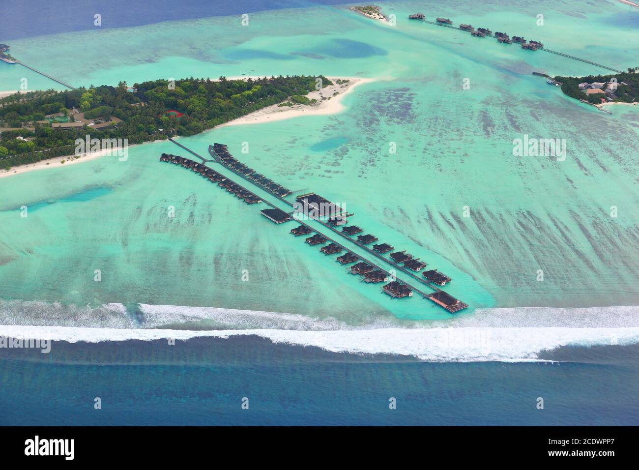 Maldives panorama from seaplane. Stock Photo