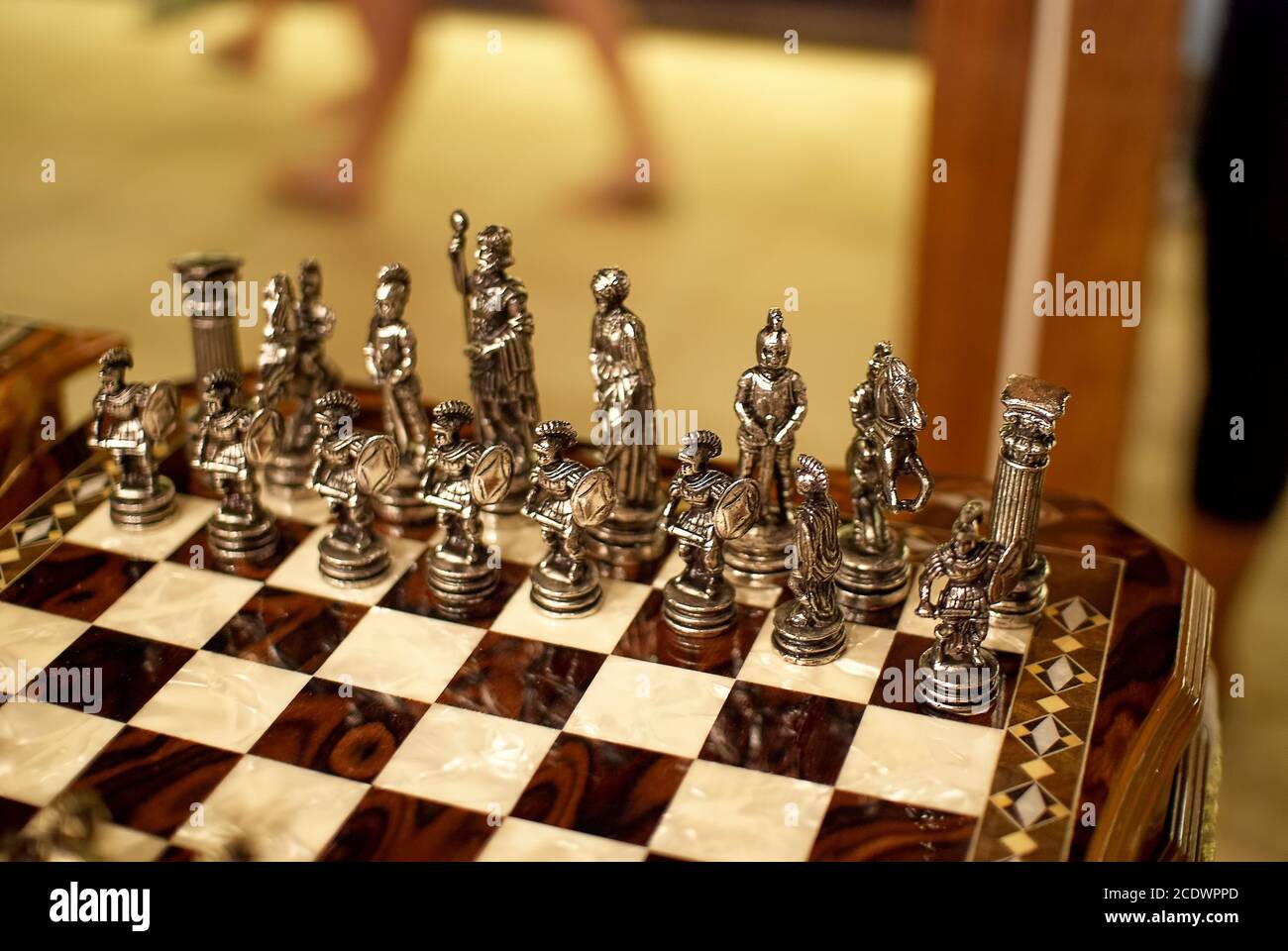 Beautiful chess set for sale on Grand Bazaar, Turkey. Made of wood and metallic materials. Chessboard, classic game, strategic, strategy, turkish Stock Photo