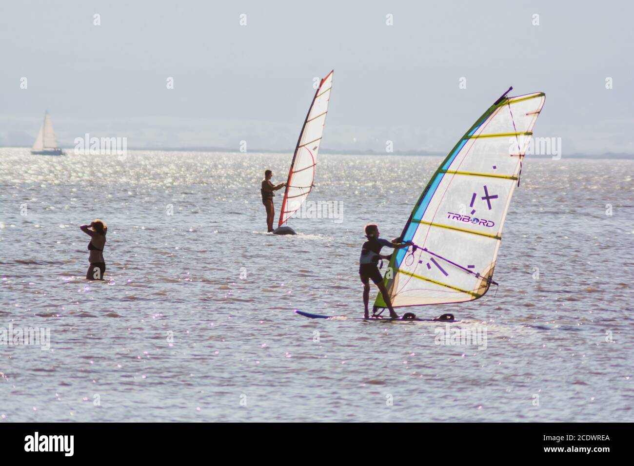 PODERSDORF, AUSTRIA - unidentified windsurfers in Podersdorf, Austria on Neusiedler Lake Stock Photo