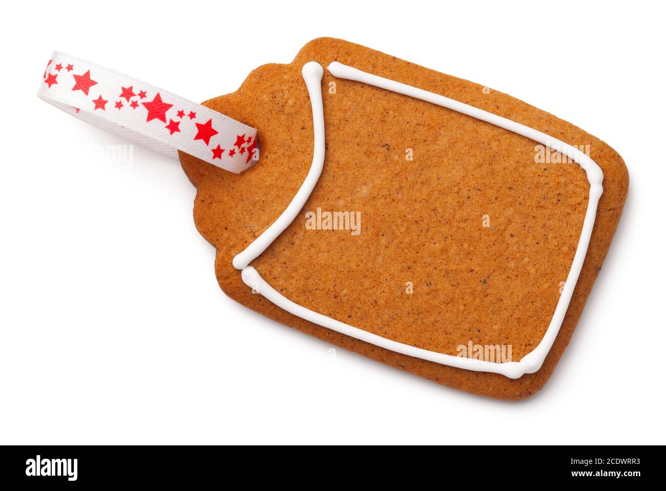 Gingerbread Label Cookie with Ribbon Isolated on White Background Stock Photo