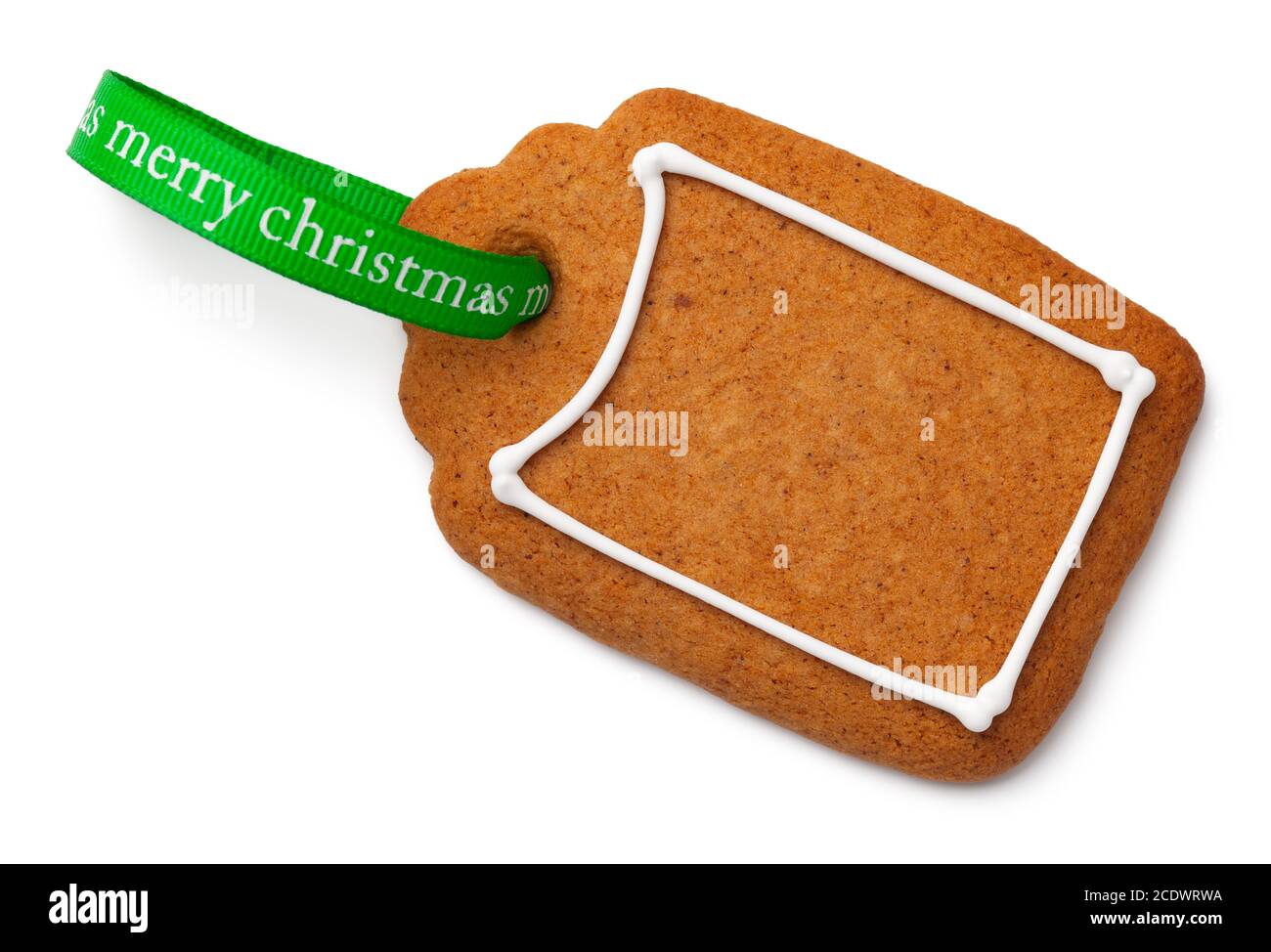 Gingerbread Label Cookie with Ribbon Isolated on White Background Stock Photo