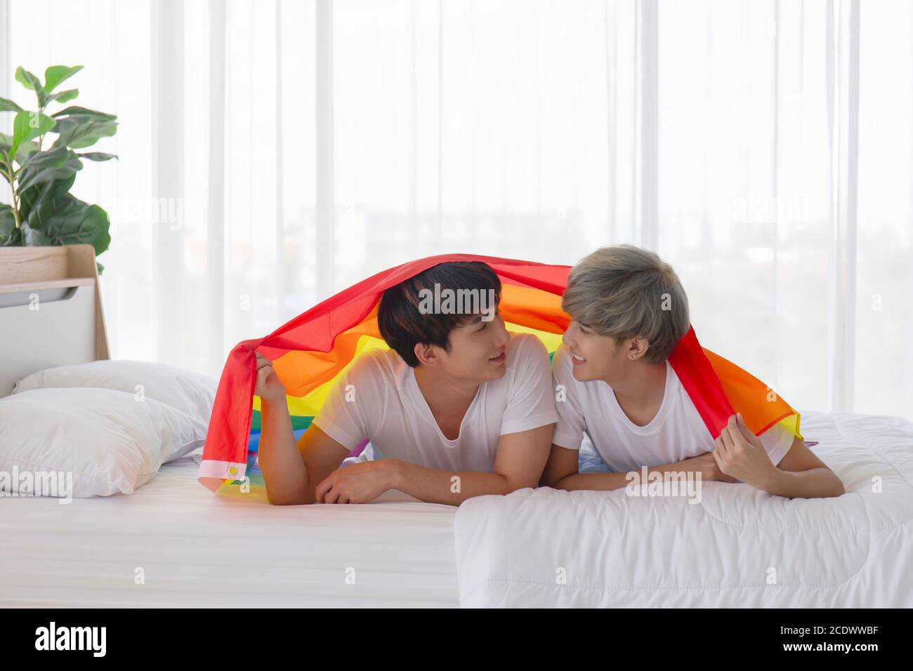 Gay Couples Young Boys Asian Men LGBT Concepts. Stock Photo