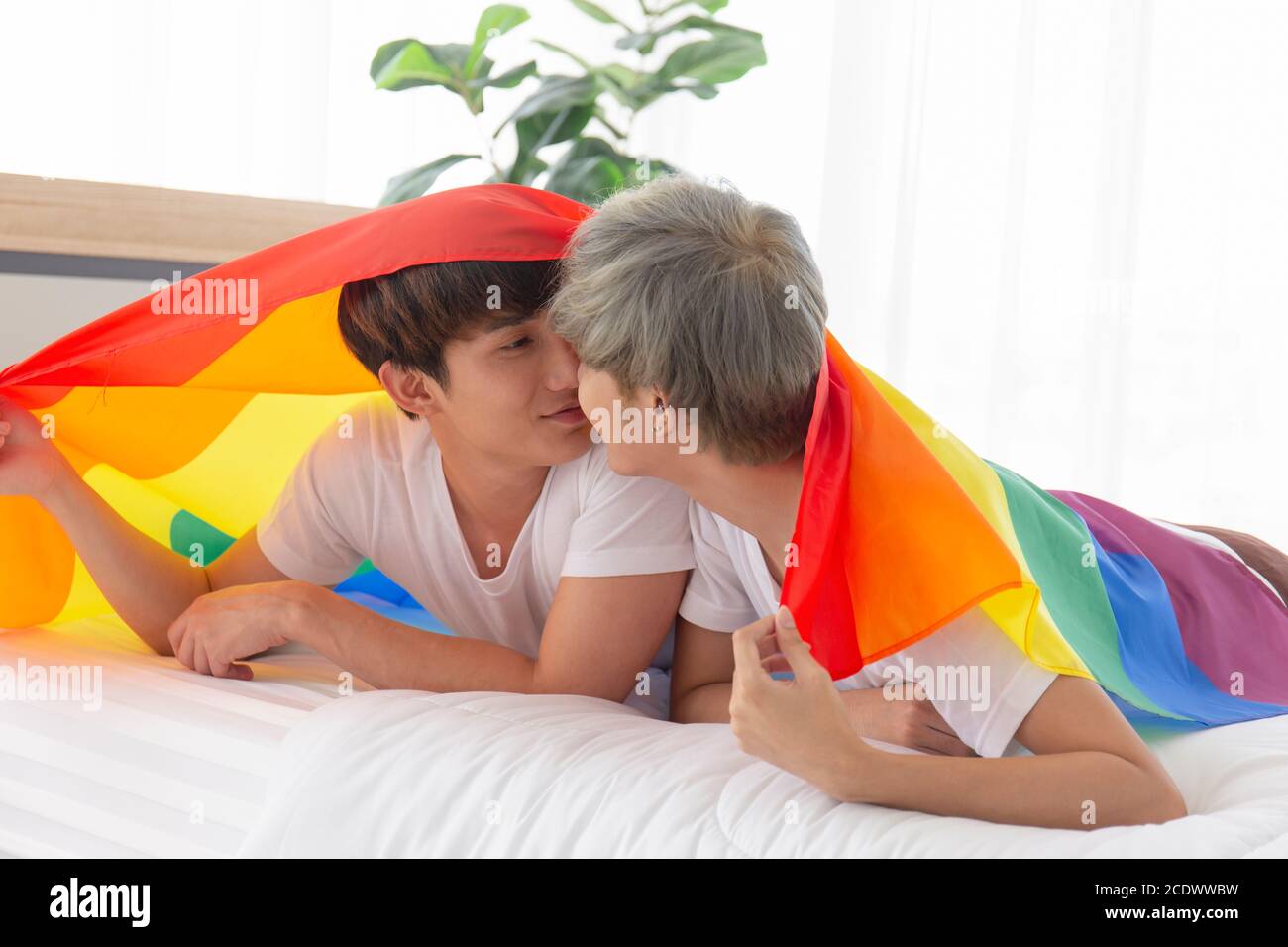 Gay Couples Young Boys Asian Men LGBT Concepts. Stock Photo