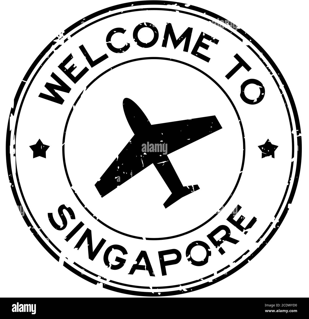 Grunge black welcome to Singapore word with airplane icon round rubber seal stamp on white background Stock Vector