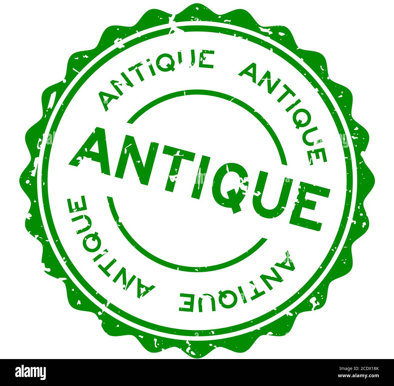 Grunge green antique word round rubber seal stamp on white background ...