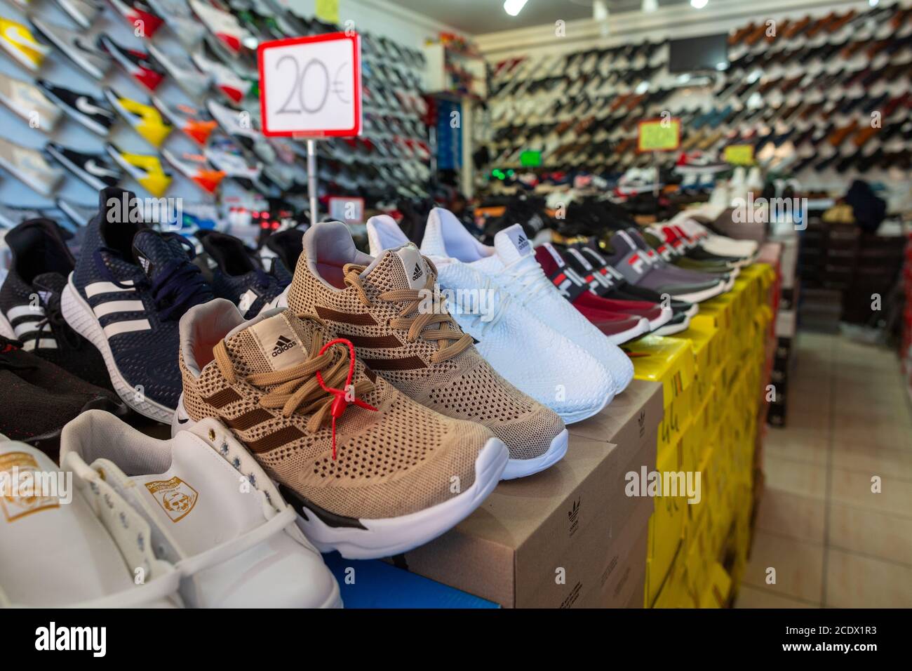 ANTALYA / TURKEY - January 19, 2020: Shoes of various brands stands in a  shoe market shop Stock Photo - Alamy