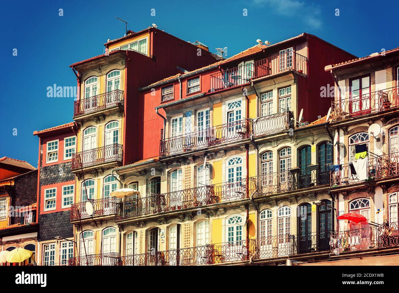 Historic house facade in the old town Foz Velha of Porto on the banks of the Douro River Stock Photo