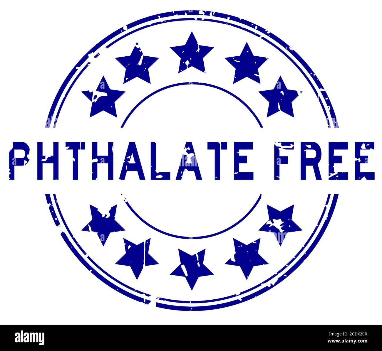 Grunge blue phthalate free word with star icon round rubber seal stamp on white background Stock Vector