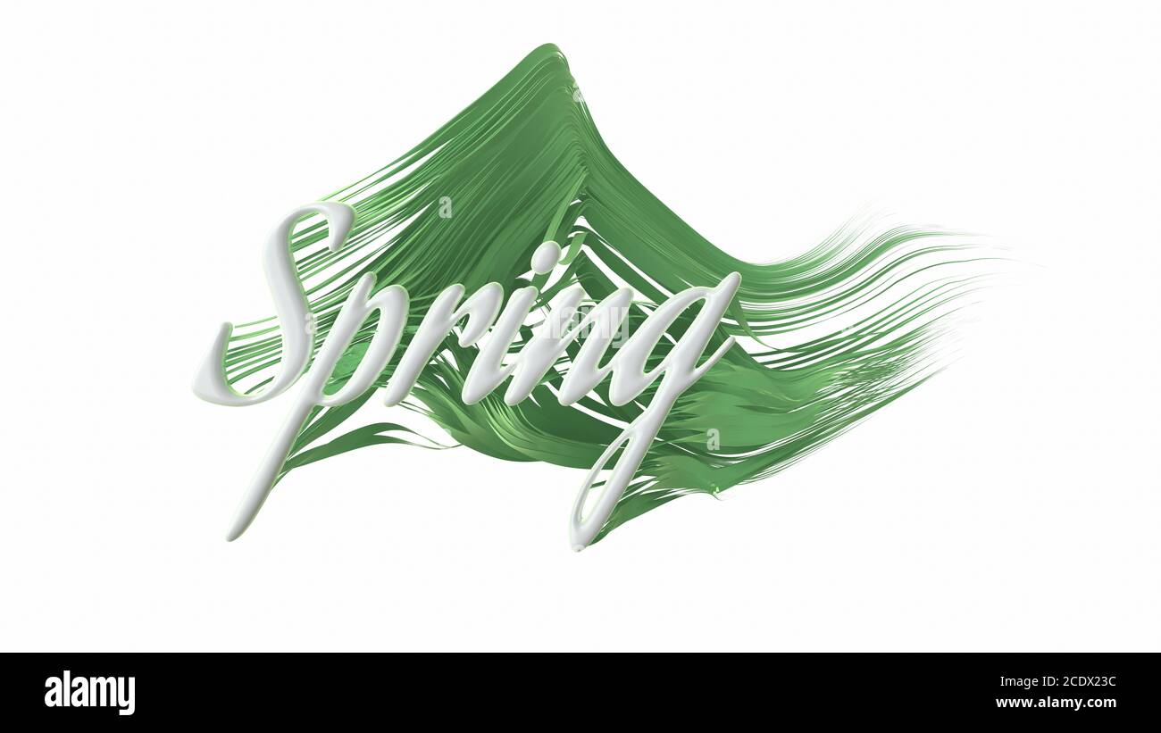 The word Spring lettering made by white plactic and growing green and ...