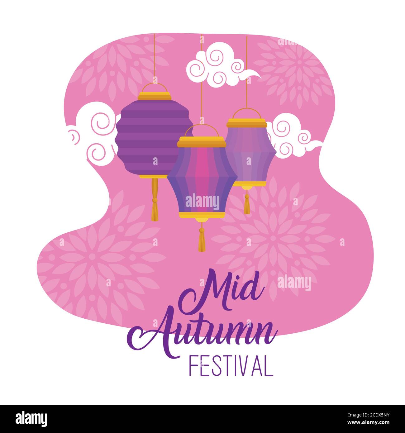 purple lanterns with clouds of happy mid autumn festival vector design ...