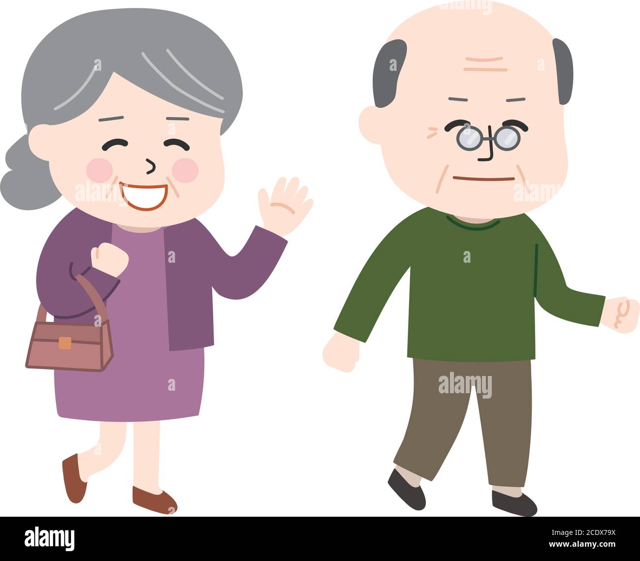 Elderly couple going for a walk. Vector illustration isolated on white background. Stock Vector