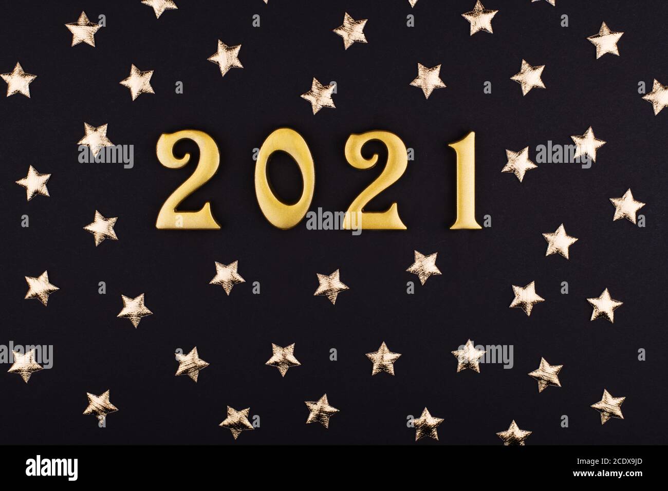 Happy New Year 2021. Sparkling gold numbers on black ...