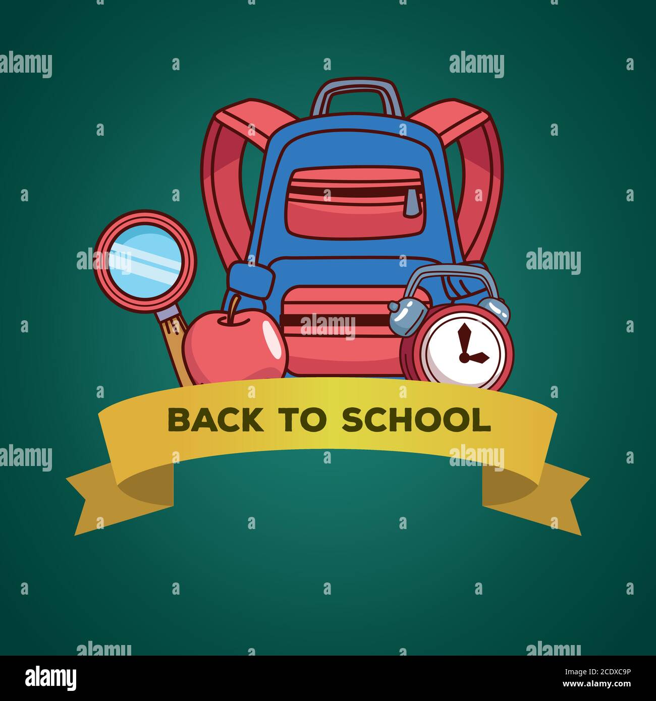 bag with lupe apple and clock design, Back to school eduacation class ...