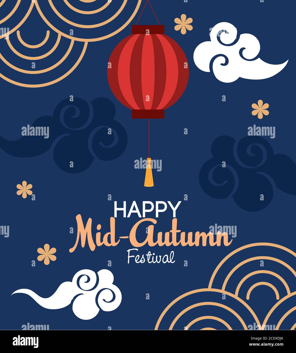 Red Lantern With Clouds Of Happy Mid Autumn Festival Vector Design Stock Vector Image Art Alamy