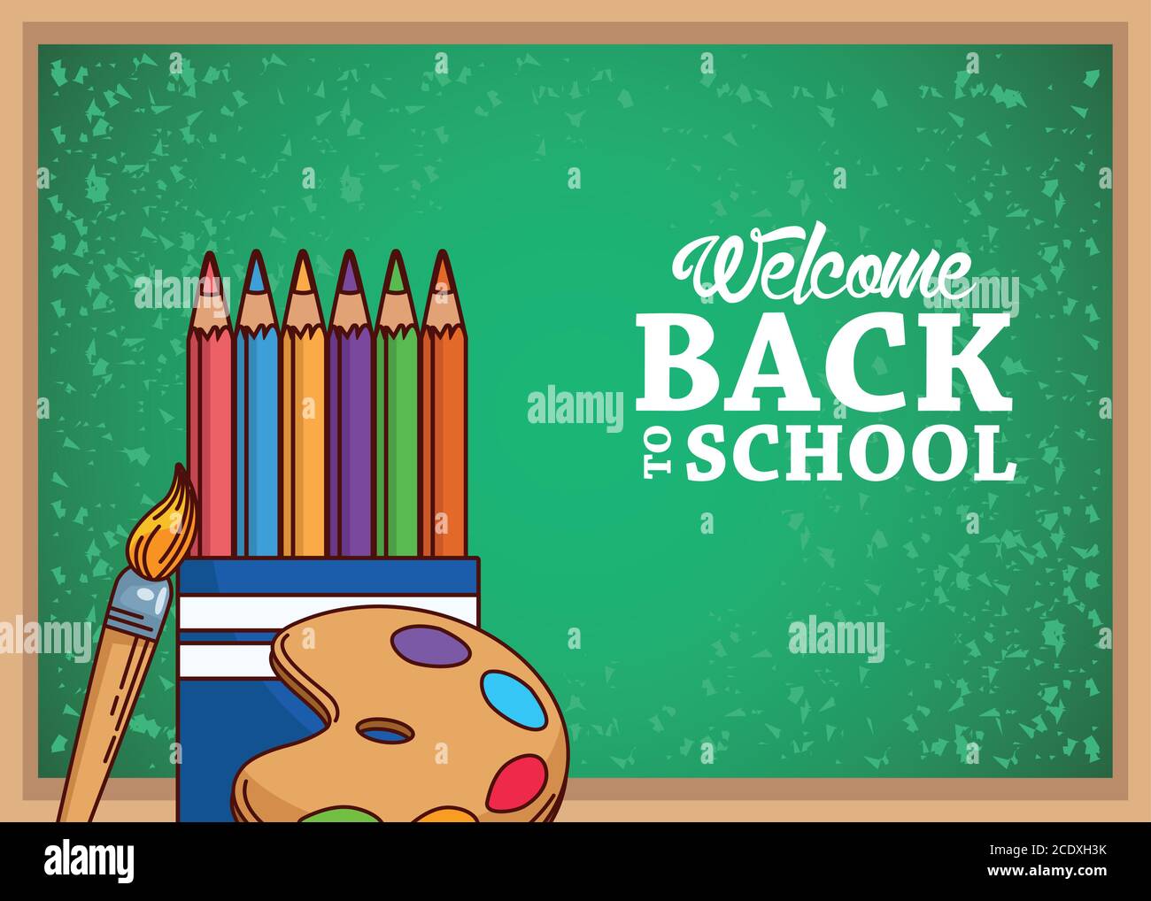 green board with colored pencils paint brush and palette design, Back ...