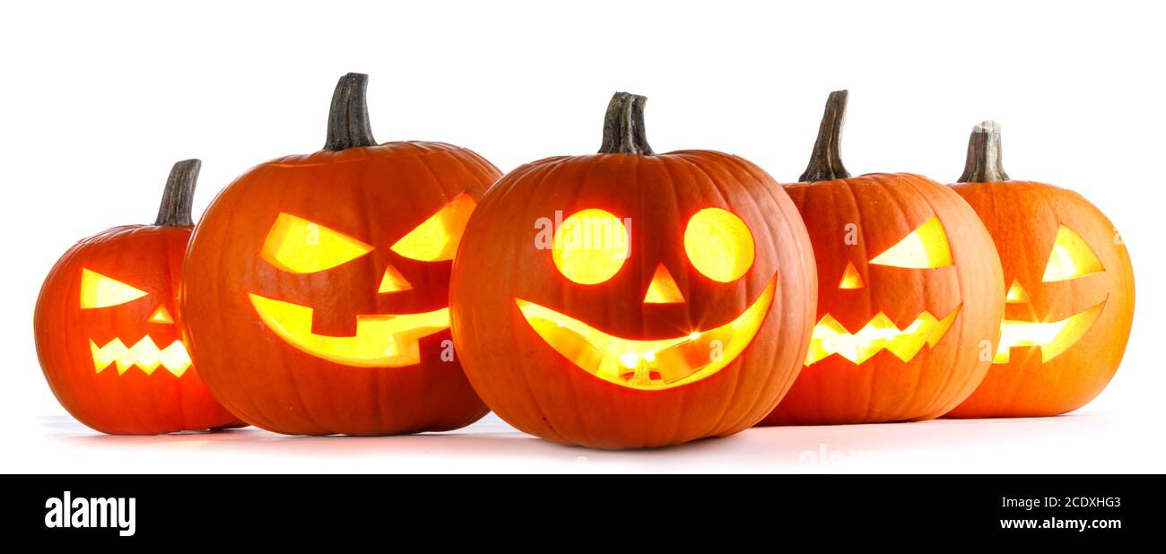 Five Halloween Pumpkins isolated on white background Stock Photo - Alamy