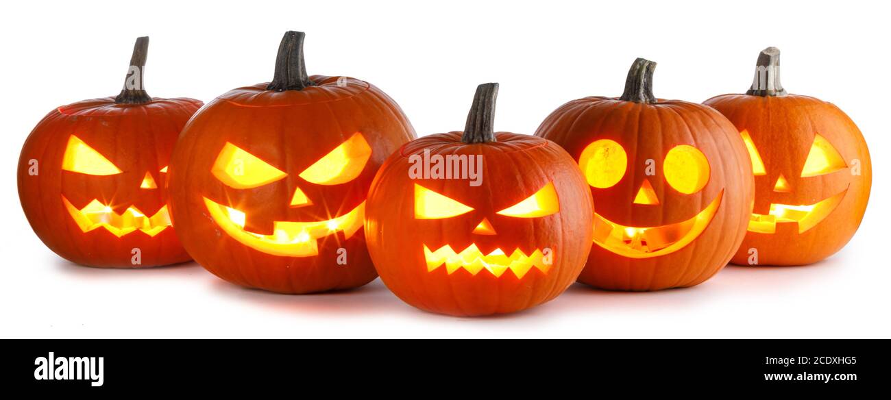 Five Halloween Pumpkins isolated on white background Stock Photo - Alamy