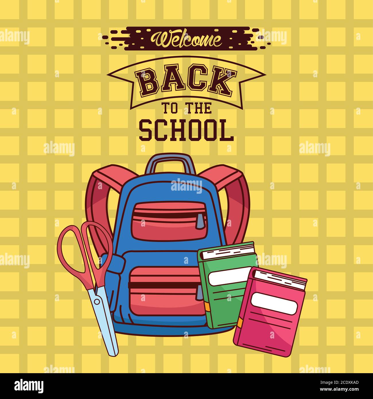 bag with notebooks and scissor design, Back to school eduacation class ...