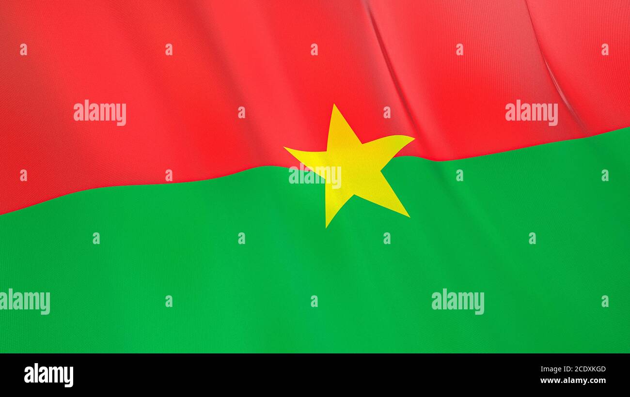 The waving flag of Burkina Faso . High quality 3D illustration. Perfect for news, reportage, events. Stock Photo