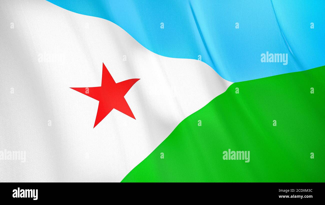 The waving flag of Djibouti . High quality 3D illustration. Perfect for news, reportage, events. Stock Photo