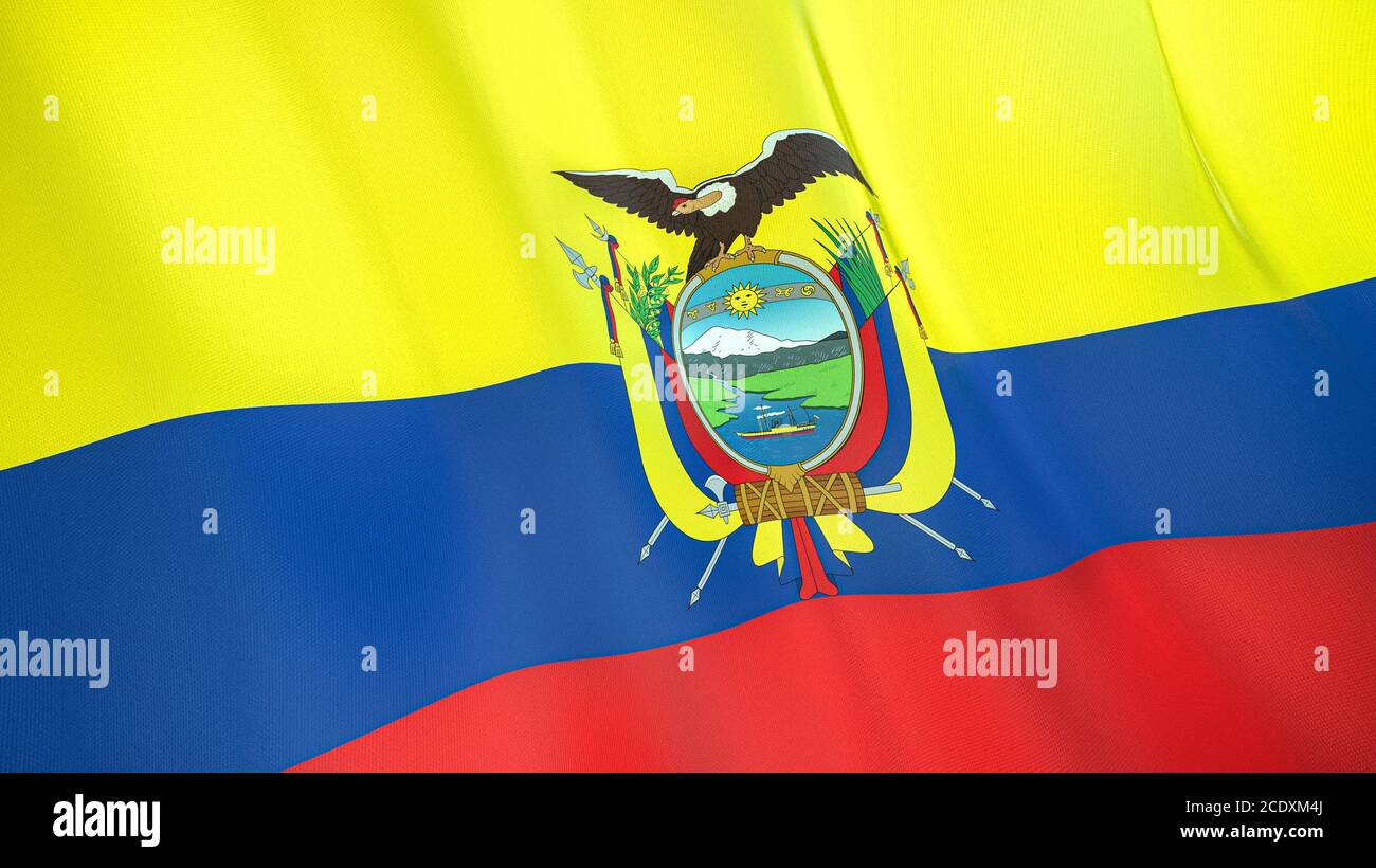 The waving flag of Ecuador . High quality 3D illustration. Perfect for news, reportage, events. Stock Photo