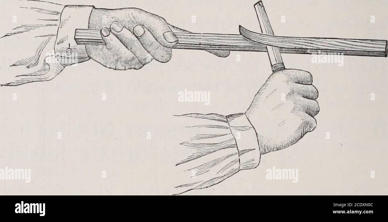 . Teacher's handbook of Slöjd . screws give a much strength ofstronger and firmer joint than nails, which hold the pieces **^*together simply by friction. A screw cannot be drawn outwithout unscrewing, unless the wood around it is cut away.The hole bored for the reception of the screw should be asdeep as the length of the unwormed portion. Fig. 87.Wood-Screws. A with half-round, D. Jointing by means of the formationof the parts of the joint. The names only of the various kinds of jointing of thisnature are given below. A description will be found inChapter Y. 1. Halving. 2. Mitreing. 3. Slotti Stock Photo