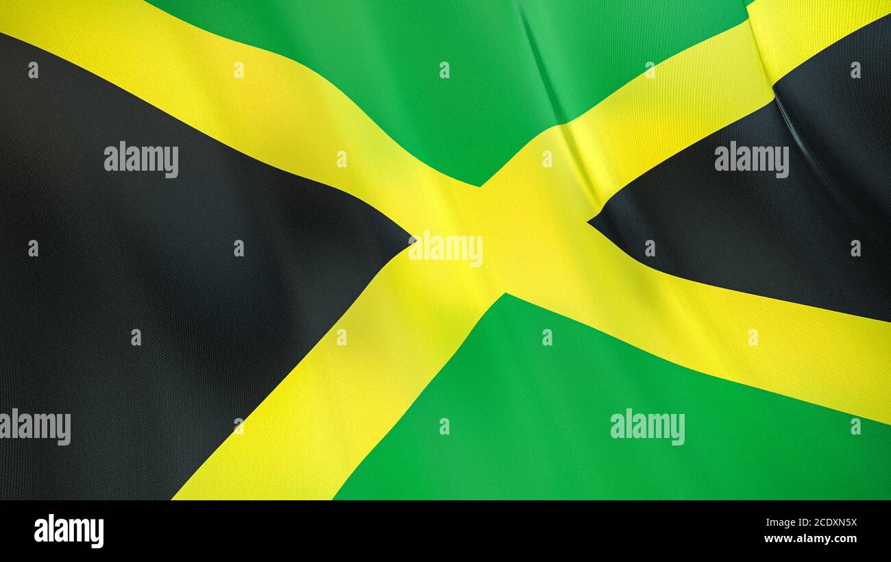 The waving flag of Jamaica . High quality 3D illustration. Perfect for news, reportage, events. Stock Photo