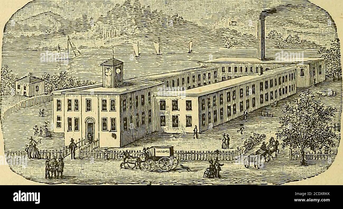 . The watch factories of America, past and present. A complete history of watchmaking in America, from 1809 to 1888 inclusive.. . THE PITKIN WATCH. 26 WATCH FACTORIES OF AMERICA bad to worse, until the spring of 1S57, when the companymade an assignment. The assignee offered the propertyfor sale, and it was bid in by Mr. Royal E. Robbins for$56,500, for himself and the firm of Tracy & Baker, ofPhiladelphia, who were creditors of the defunct company,having furnished them with cases. The property con-sisted of the real estate, factory, and numerous other build-ings, the machinery, steam engine, s Stock Photo