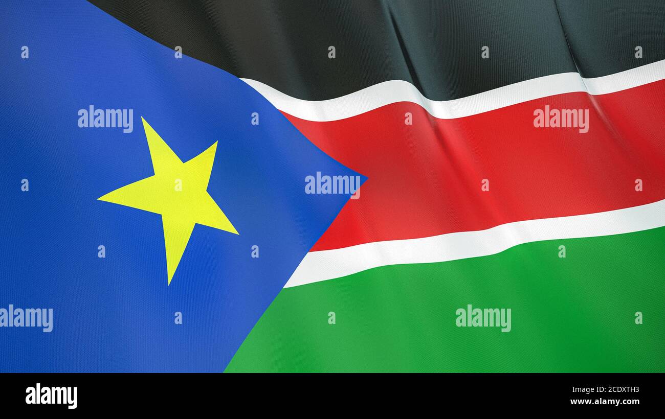 The waving flag of South Sudan . High quality 3D illustration. Perfect for news, reportage, events. Stock Photo