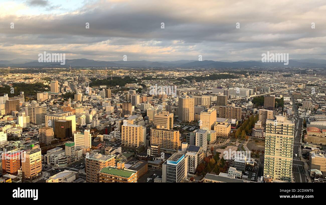 Aerial view of the beautiful modern cityscape in the morning at Mamamatse,Shizuoka,Japan Stock Photo