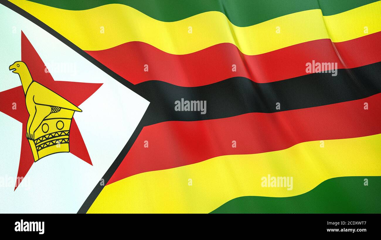 The waving flag of Zimbabwe . High quality 3D illustration. Perfect for