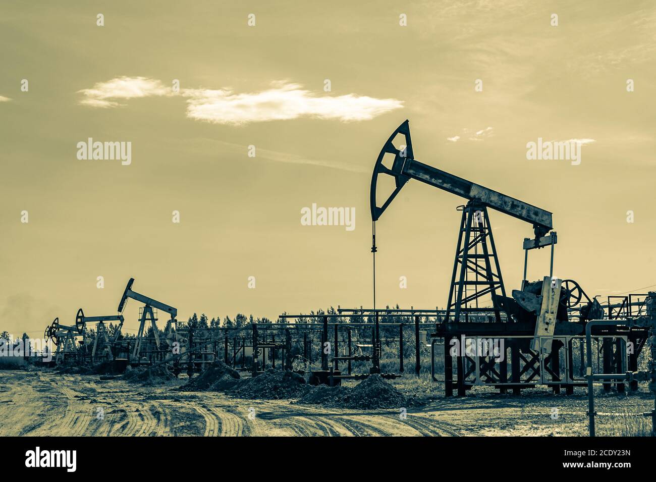 Petroleum concept. Oil pump rig. Oil and gas production. Oilfield site