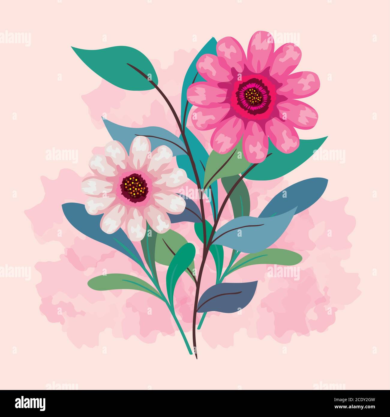 pink flowers with leaves vector design Stock Vector Image & Art - Alamy