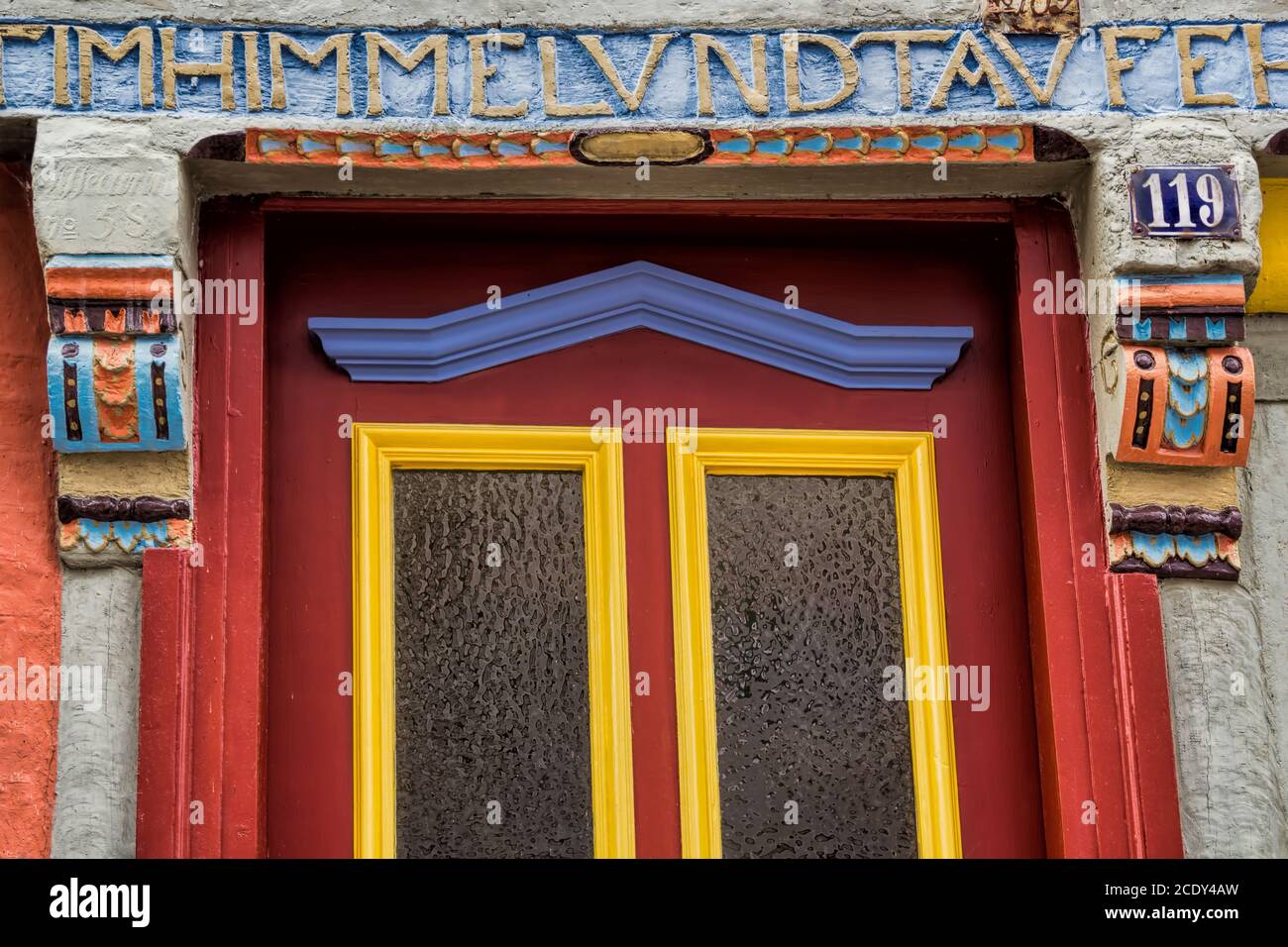 Ancient colorful front door in Lauenburg, Germany Stock Photo