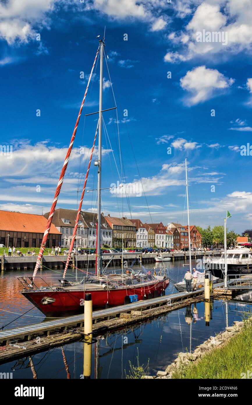 Harbor with sailboat in Glückstadt, Germany Stock Photo