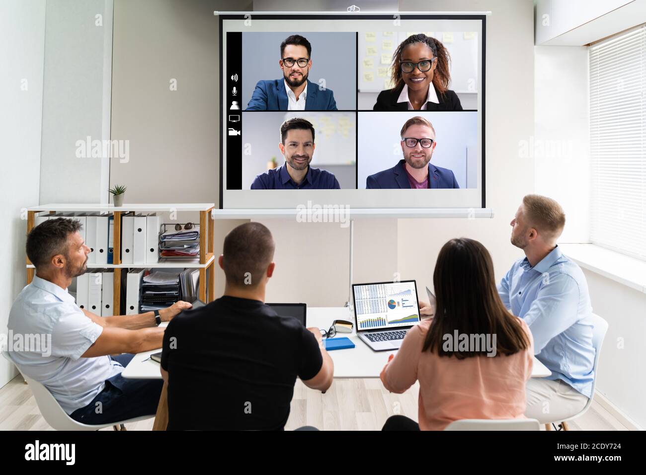 Online Video Conference Training Business Meeting In Office Stock Photo